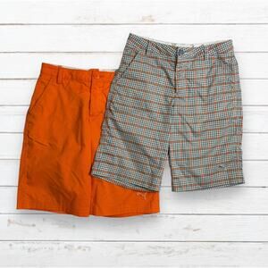 Lot of 2 PUMA Golf Junior Boys Size M Orange Gray White‎ Plaid Golf Shorts